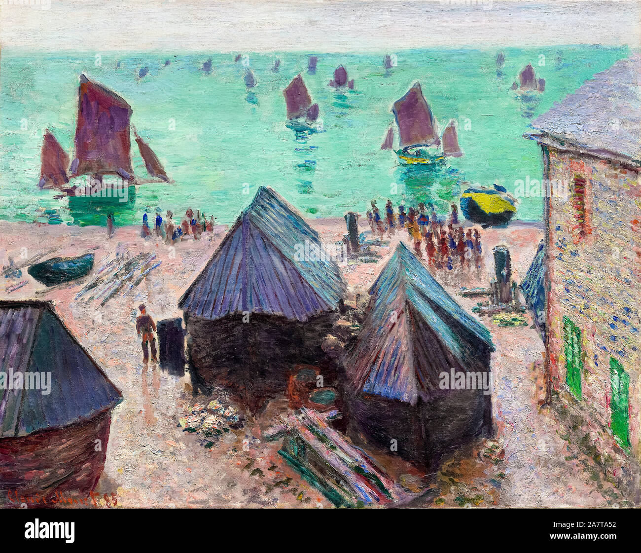 Claude Monet, le départ des bateaux, Étretat, la peinture de paysages, 1885 Banque D'Images