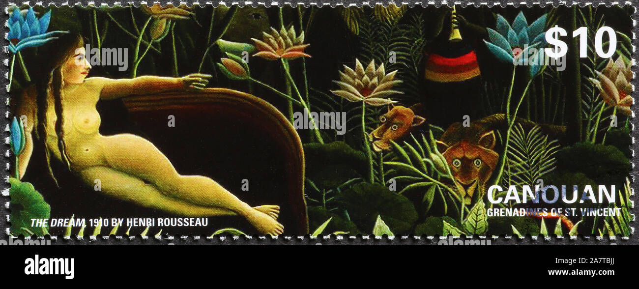 Le rêve de peinture par Henry Rousseau sur stamp Banque D'Images