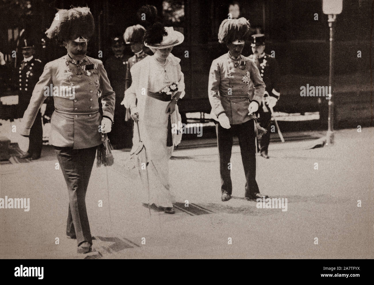 L'archiduc François-Ferdinand d'Autriche (1863 1914) et son épouse. L'héritier présomptif du trône d'Autriche-Hongrie, de son assassinat à Sarajevo, la Serbie, le 28 juin 1918 a précipité la déclaration de guerre de l'Autriche-Hongrie contre la Serbie, qui a eu pour effet de déclencher une série d'événements qui ont finalement mené à l'Autriche-Hongrie et la Serbie, les alliés de l'est déclarer la guerre à l'autre, à partir de la Première Guerre mondiale. Banque D'Images