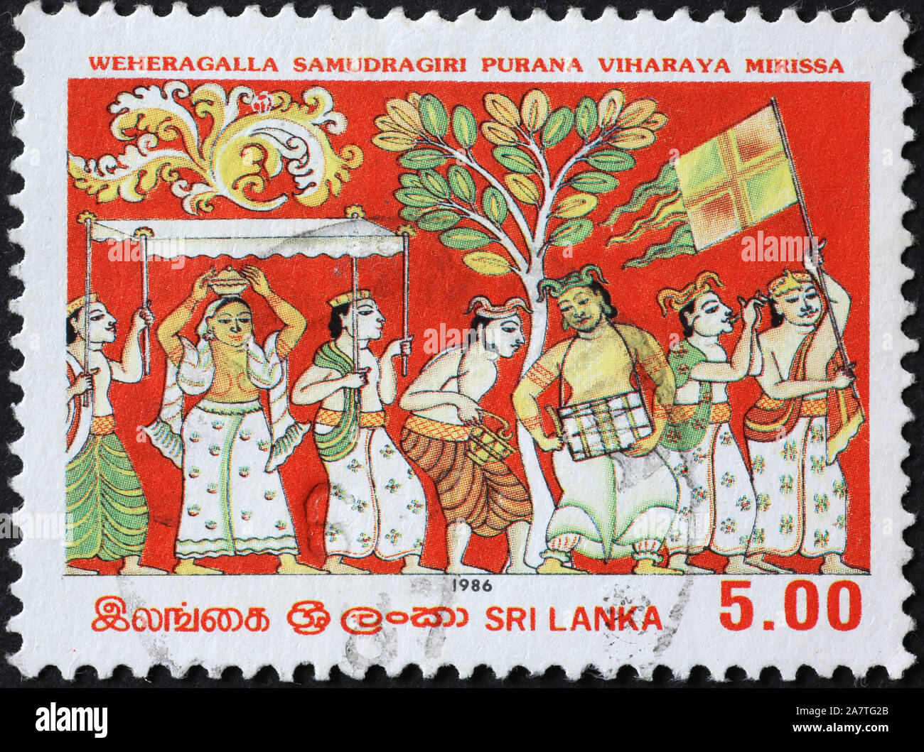 Défilé religieux sur des timbres anciens de Sri Lanka Banque D'Images