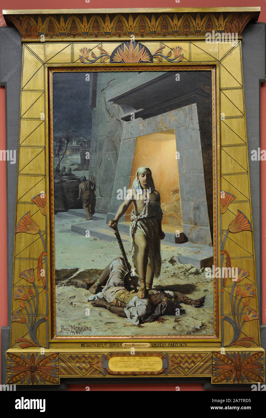 Moïse tue un Égyptien, 1883, par Pawel Merwart (1855-1902). Galerie d'Art Polonais du xixe siècle (Musée Sukiennice). Musée National de Cracovie. La Pologne. Banque D'Images