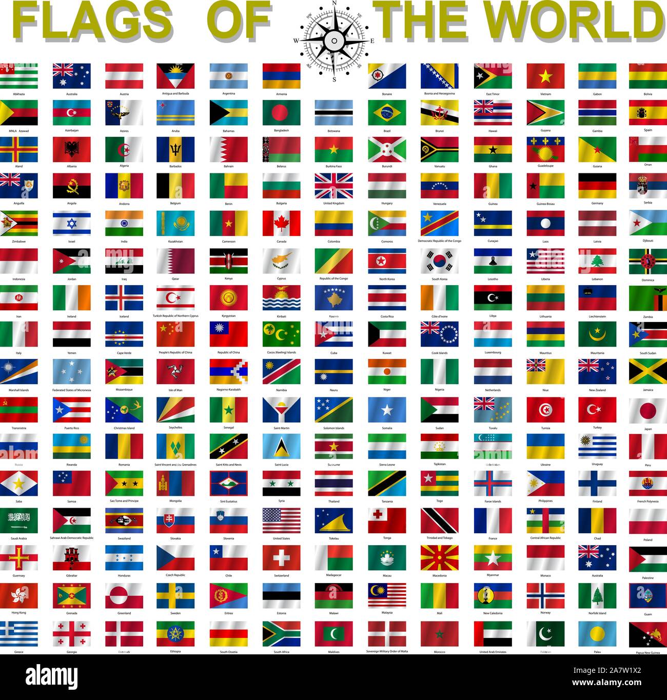 Ensemble De Drapeaux Des Etats Souverains Du Monde Signe Par Les Pays Des Noms Image Vectorielle Stock Alamy