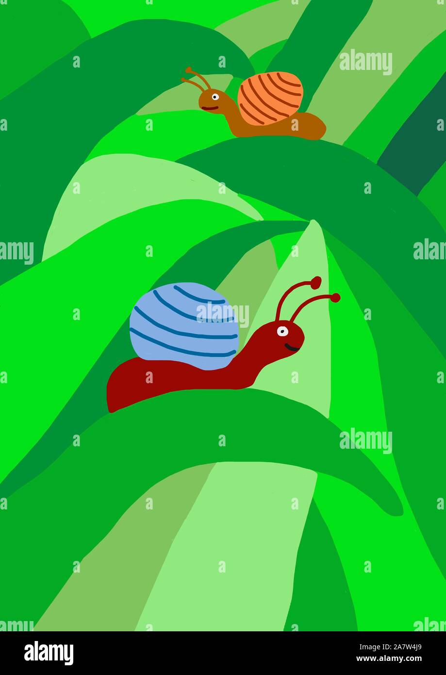 Illustration naïve, chiffres de l'escargot sur feuilles, Allemagne Banque D'Images