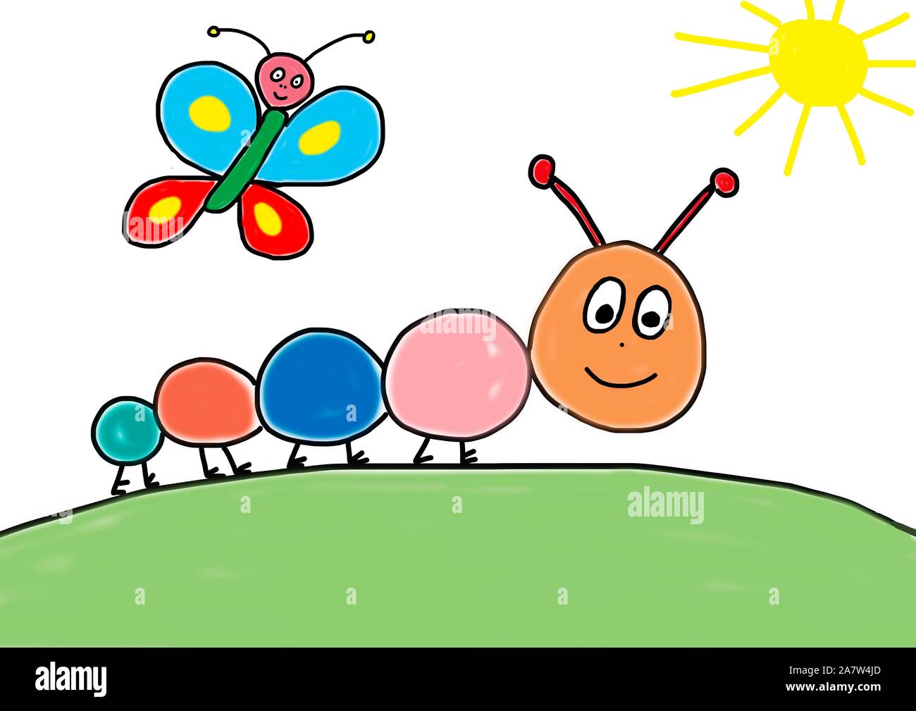 Illustration naïve, Caterpillar figure avec papillon figure, Allemagne Banque D'Images