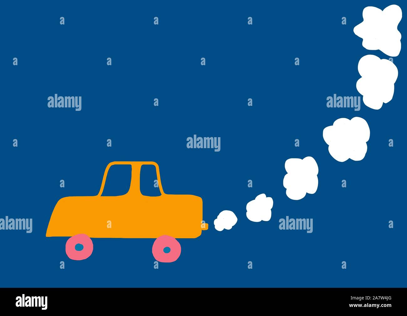 Voiture avec les gaz d'échappement, la pollution, l'illustration naïve, Allemagne Banque D'Images