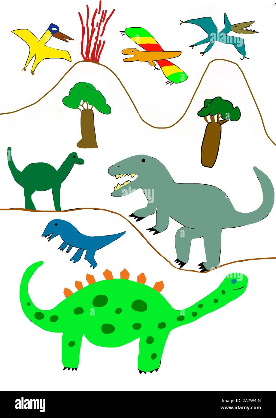 Illustration naïve, différents dinosaures, Allemagne Banque D'Images