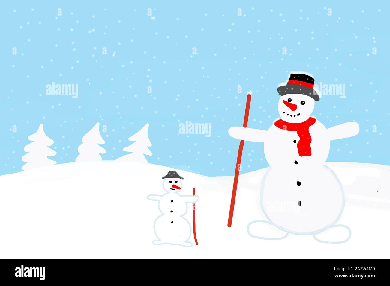 Bonhomme de neige en hiver, naïve illustration, Allemagne Banque D'Images