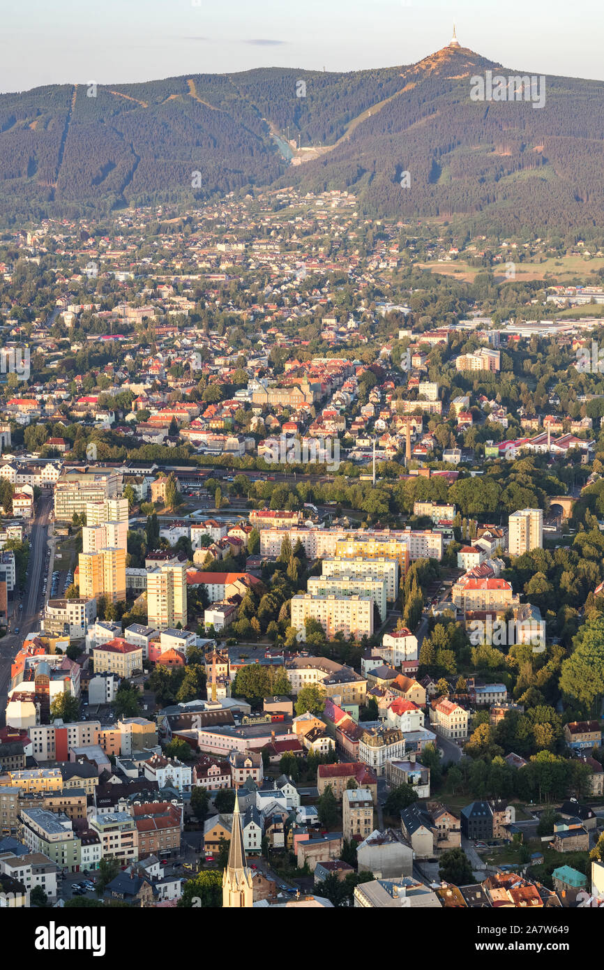 Vue aérienne de la ville de Bohême du nord de Liberec Banque D'Images