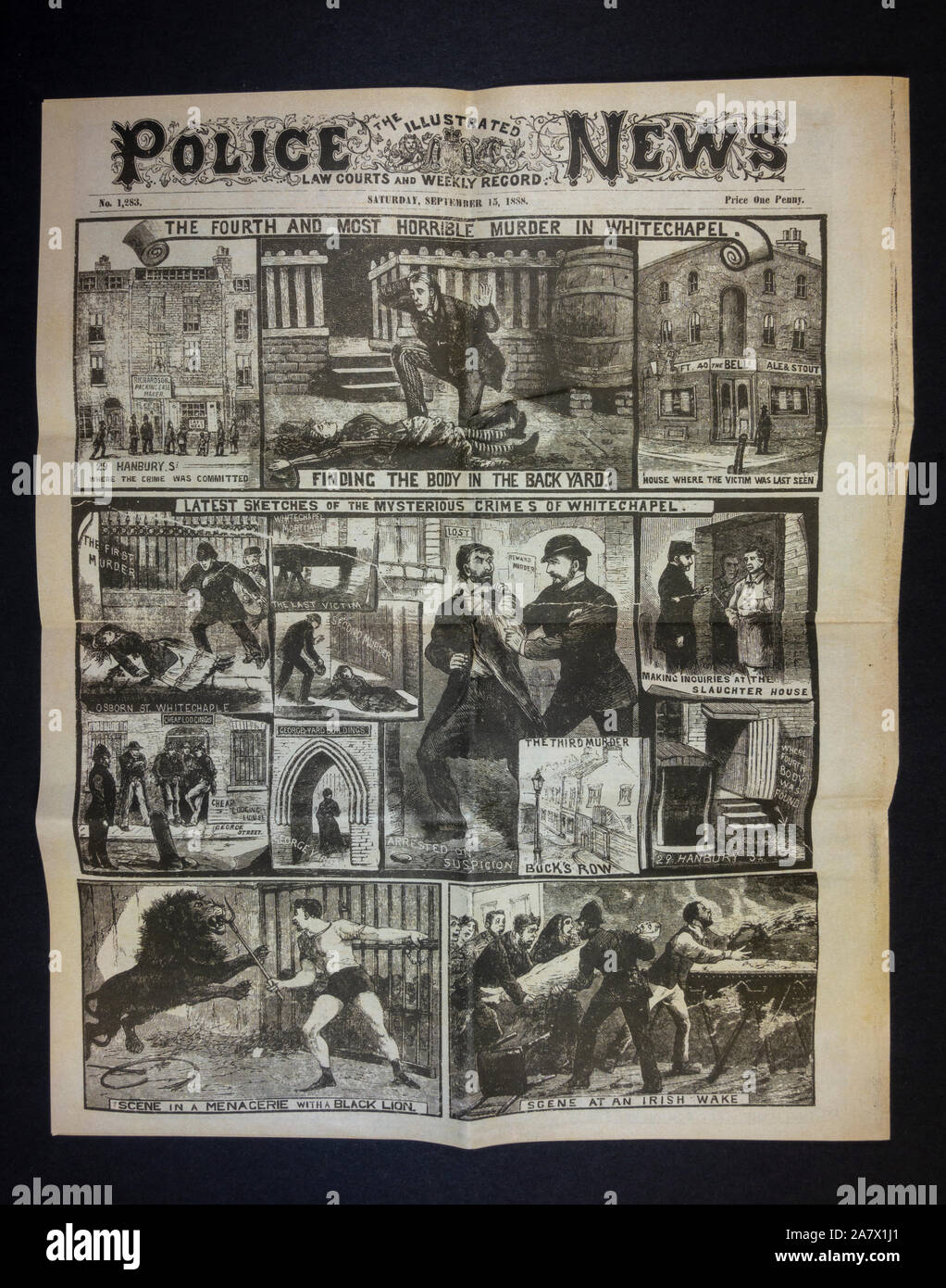 Jack l'Eventreur era journal (réplique) : Police illustré News (15 septembre 1888) Première page montrant les meurtres de Whitechapel. Banque D'Images