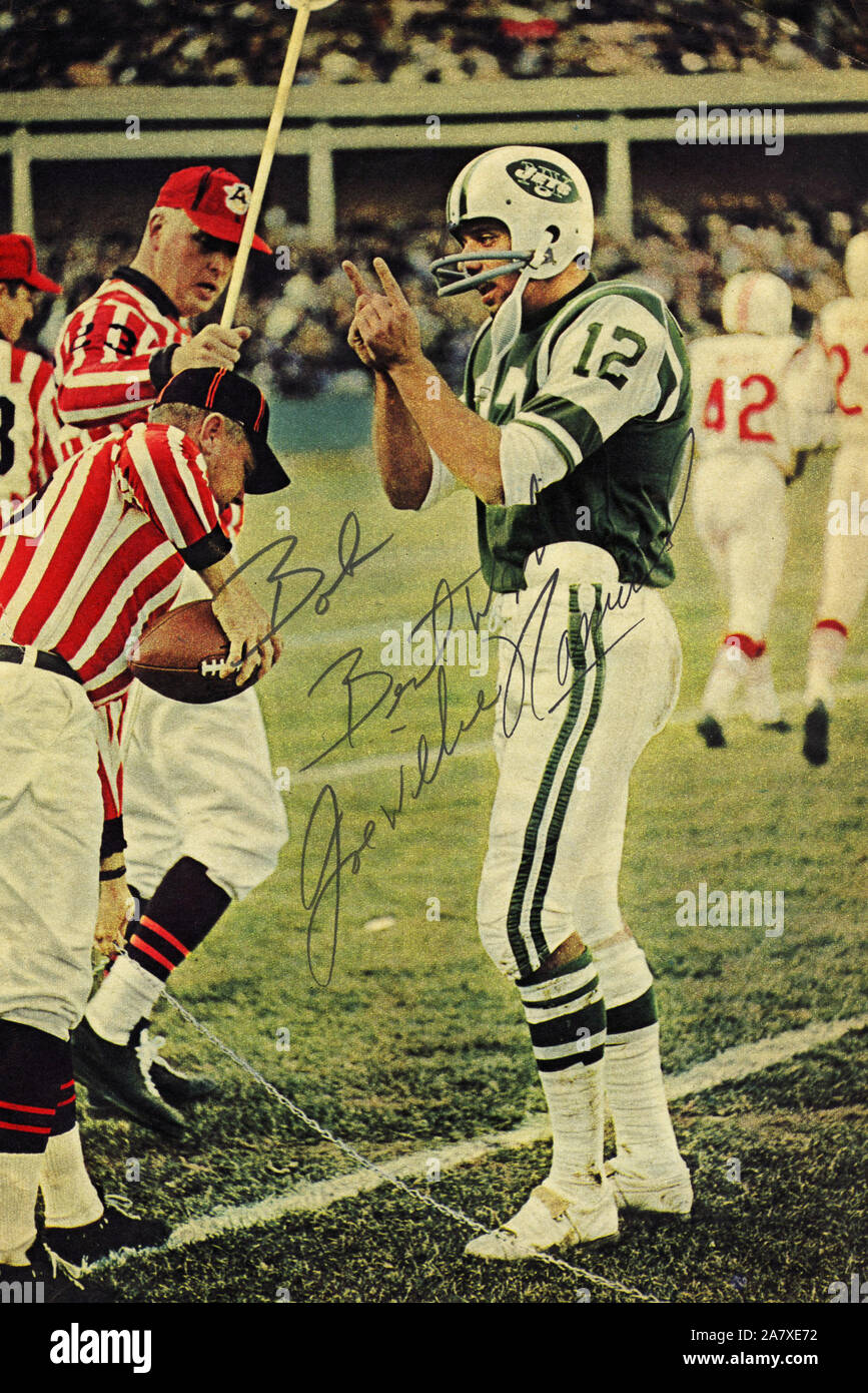 Joe Namath star quarterback avec les Jets de New York dans les années 60 et 70. Banque D'Images