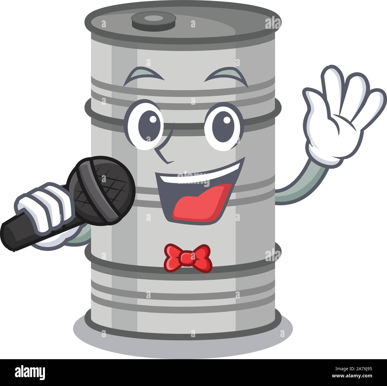 Cartoon chantant le tambour à huile tout en maintenant le bouton mic Illustration de Vecteur