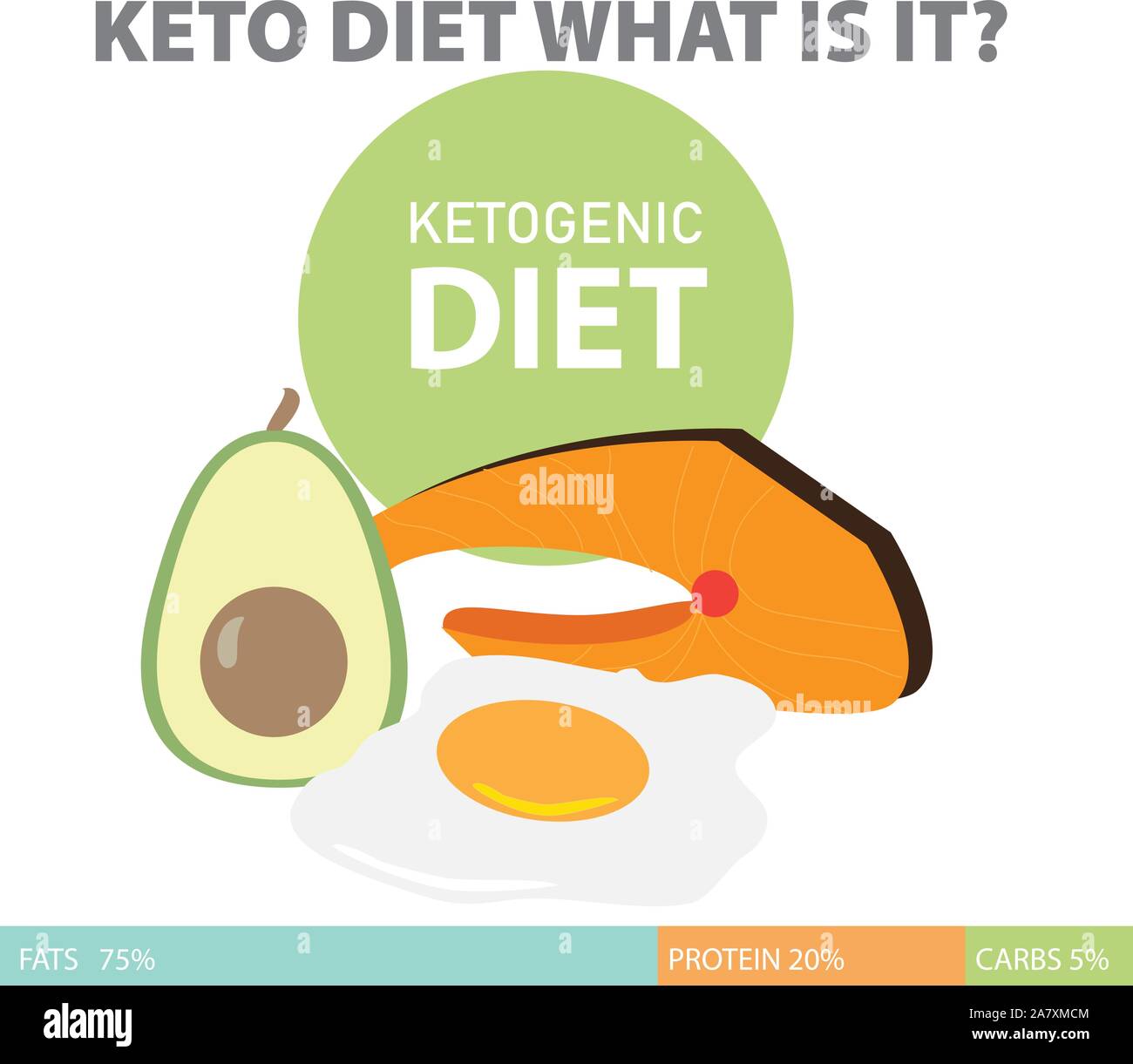 Régime cétogène schéma macros, faible en glucides, lipides sains élevés pour l'illustration vectorielle infographie titre - qu'est-ce qu'il Illustration de Vecteur