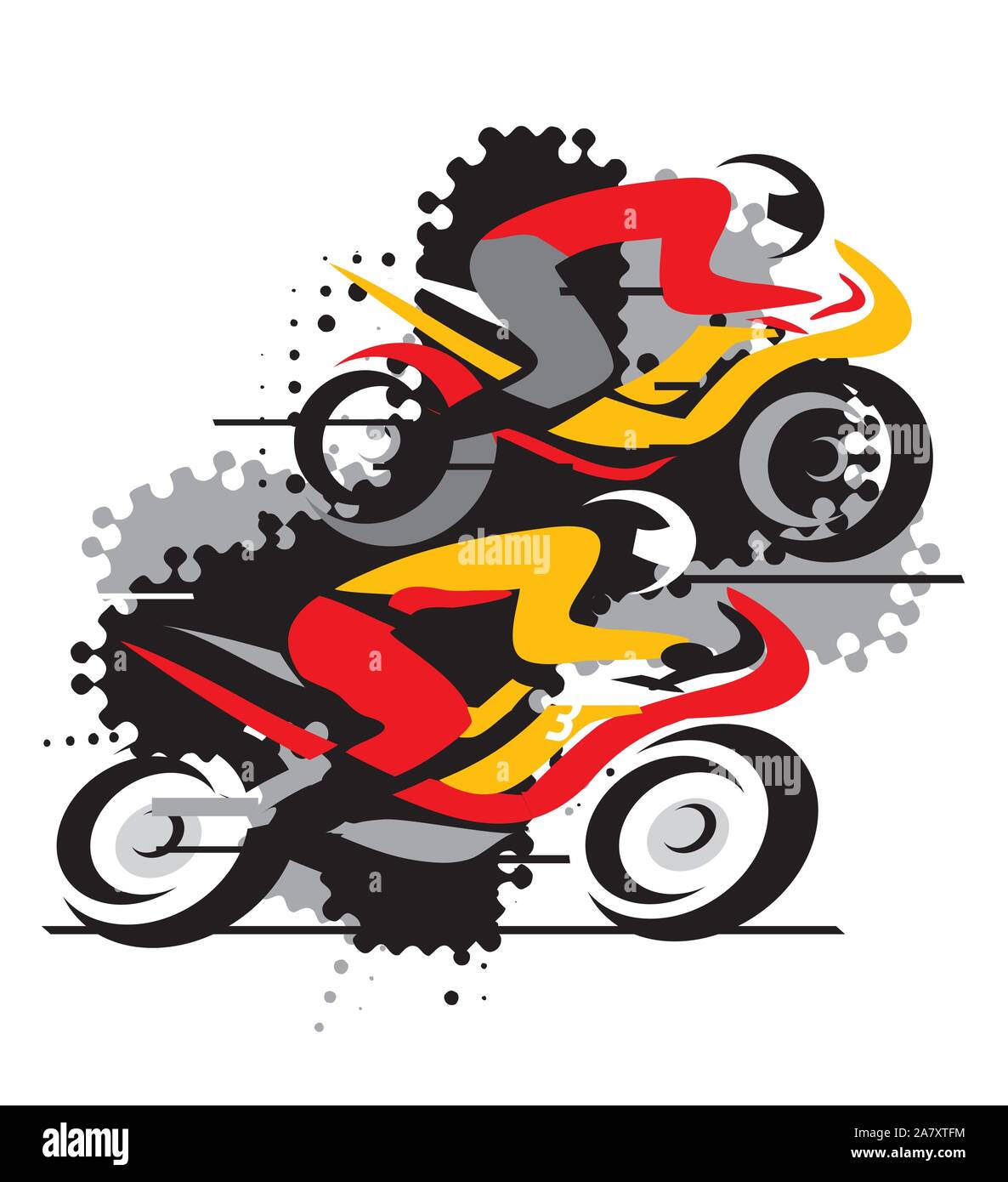 La compétition moto. Deux coureurs sur route.Vector disponibles. Illustration de Vecteur