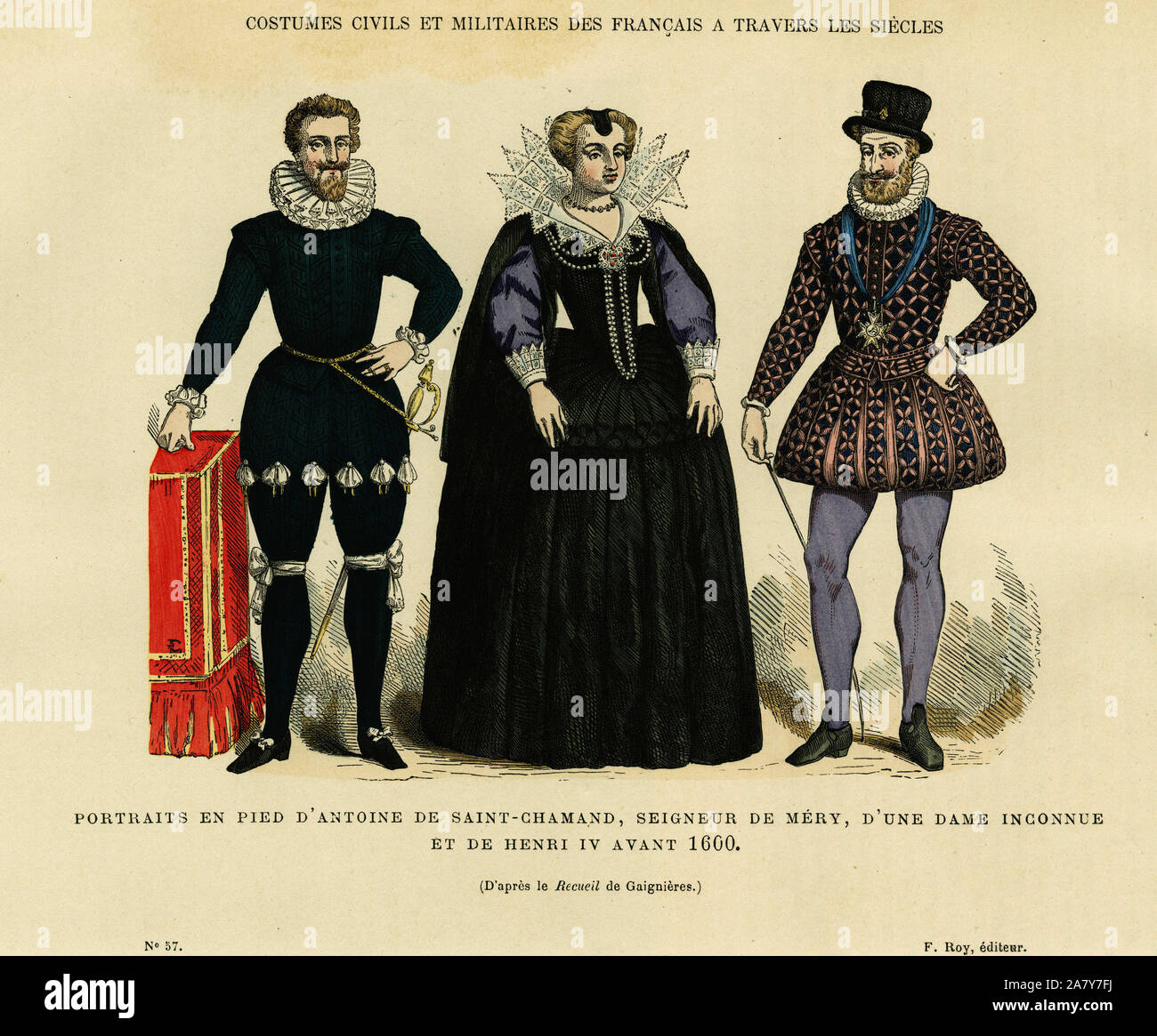 Avant 1600, Portraits d' Antoine de Saint Chamand, seigneur de Mery sur Oise, et du roi de France Henri IV (1553-1610), entourant une femme inconnue. Banque D'Images