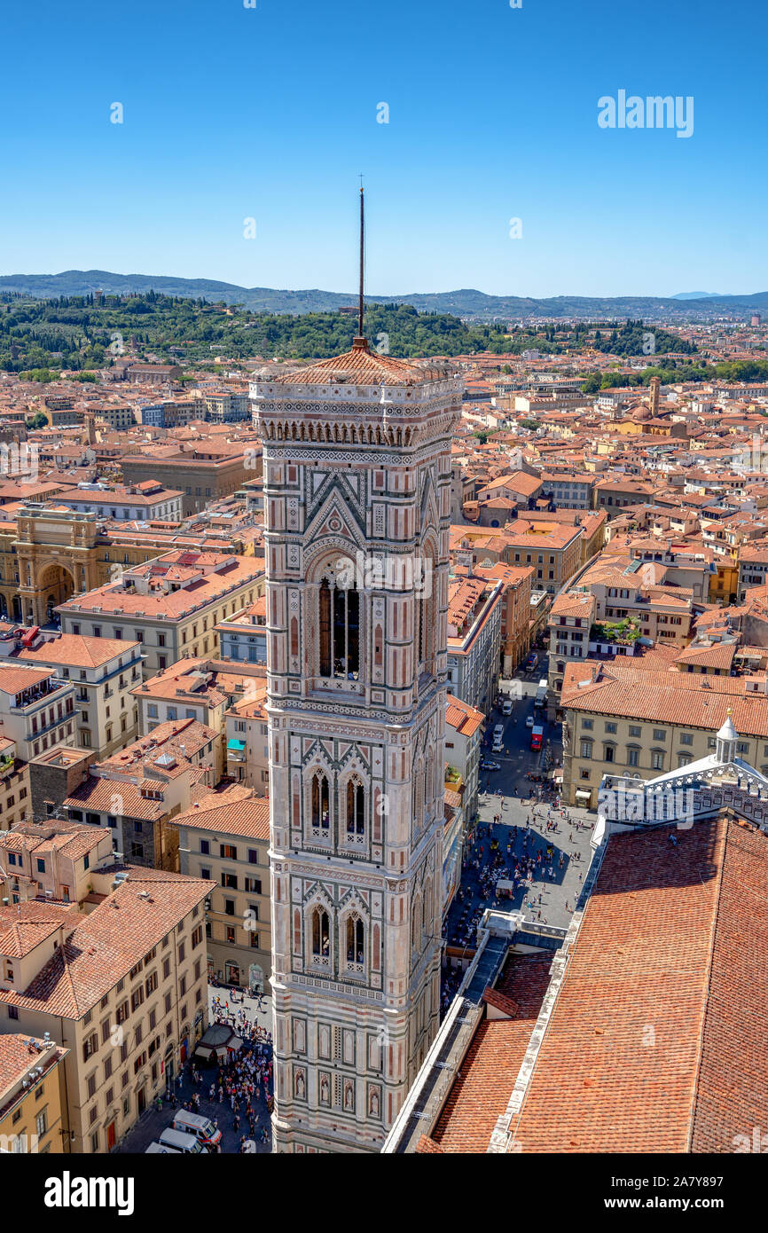 Florence, Italie - 27 août 2018 : clocher de Duomoo à Florence - Cathédrale Santa Maria del Fiore Banque D'Images