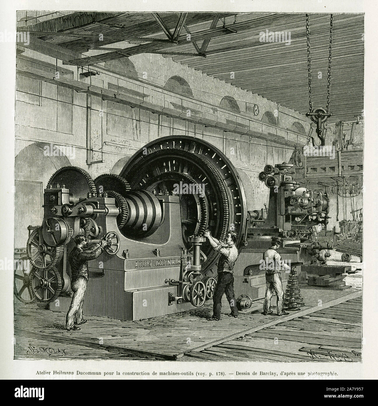 Atelier Heilmann Ducommun pour la construction de machines outils. Gravure  de Barclay pour illustrer le recit A travers l'Alsace et la Lorraine, par C  Photo Stock - Alamy