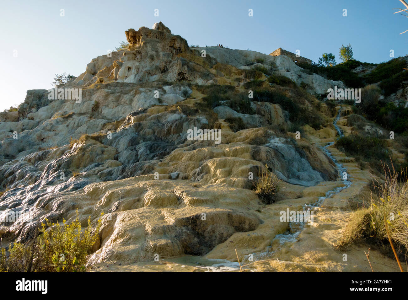 Bagno Vignoni Hot spring des bains d'eau thermale en Toscane, Italie. Banque D'Images