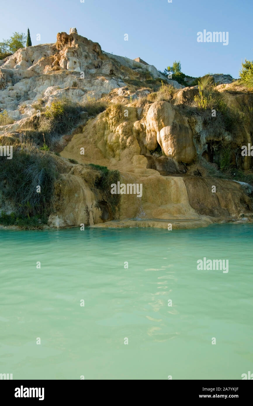 Bagno Vignoni Hot spring des bains d'eau thermale en Toscane, Italie. Banque D'Images