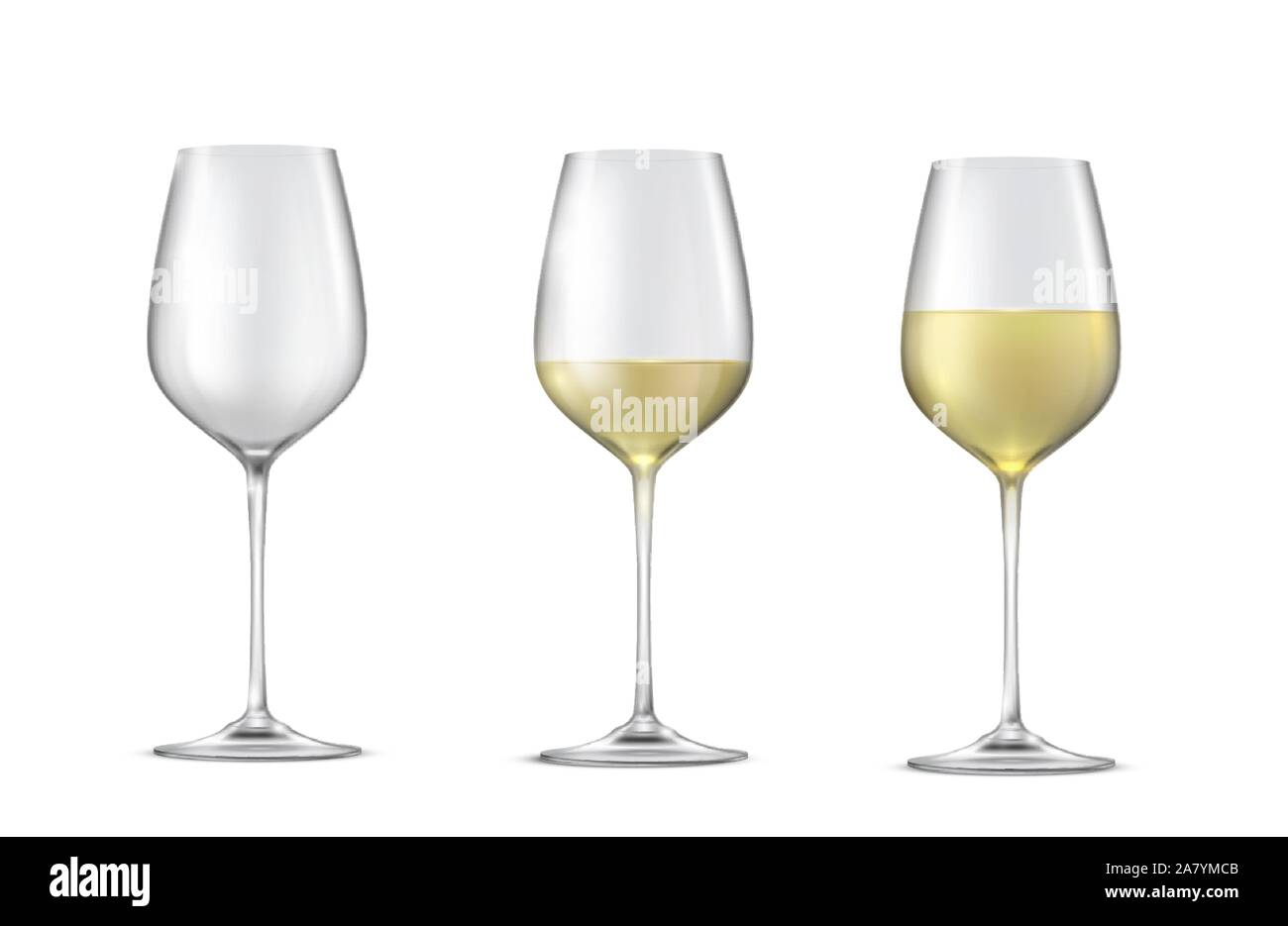 Vector set réaliste de verres avec du vin blanc Illustration de Vecteur
