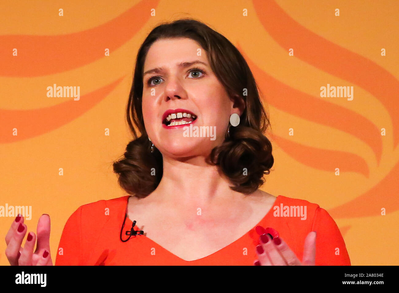 Westminster, London, UK 5 Nov 2019 - Chef du Parti libéral-démocrate Jo Swinson parle pendant le lancement de la campagne électorale des libéraux démocrates à Westminster. Une élection générale aura lieu le 12 décembre 2019. Credit : Dinendra Haria/Alamy Live News Banque D'Images