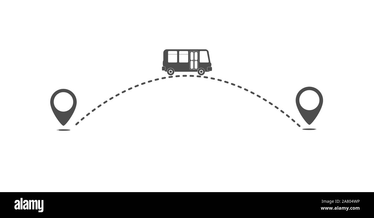 Chemin d'accès de l'autobus d'un point à un autre. L'itinéraire de l'autobus. Télévision design simple. Illustration de Vecteur