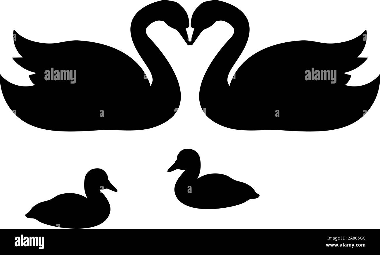 La famille Swan. Silhouettes d'oiseaux. Vector illustrator Illustration de Vecteur