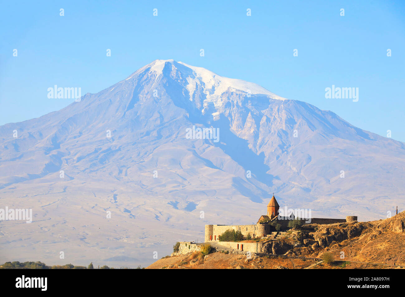 Chor Virap monastère en face du mont Ararat, l'Arménie, la province d'Ararat Banque D'Images