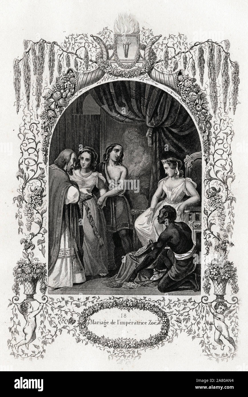 Le mariage de l'impératrice Zoé la Porphyrogenete byzantine (978-1050). La gravure pour illustrer Histoire des papes par Maurice Lachatre (1814-1900), li Banque D'Images