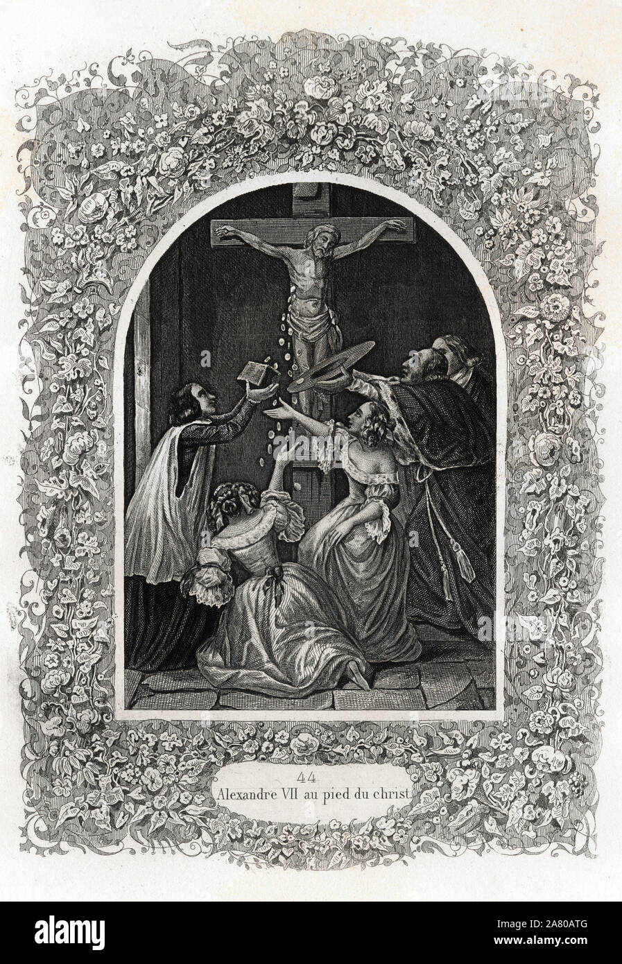 Alexandre VII (Alexander ou Alessandro) (pape de 1655 a 1667) au pied du christ. La gravure pour illustrer Histoire des papes par Maurice Lachatre ( 181 Banque D'Images