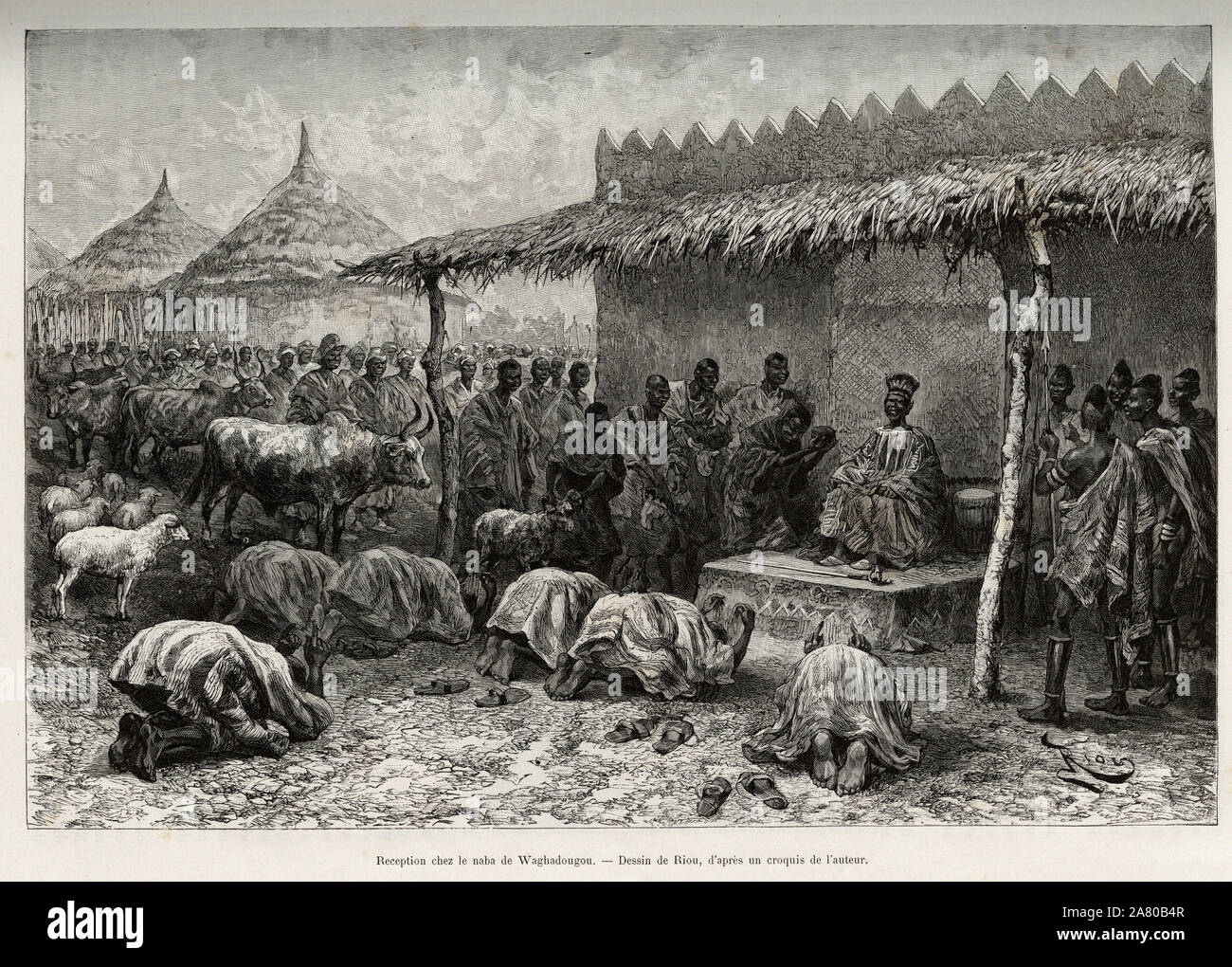 La réception chez le naba Sanem, du royaume mossi (ou Mosse) de Waghadougou  (Ouagadougou, Burkina Faso). Gravure de Riou, pour illustrer le recit 'Du  Nig Photo Stock - Alamy