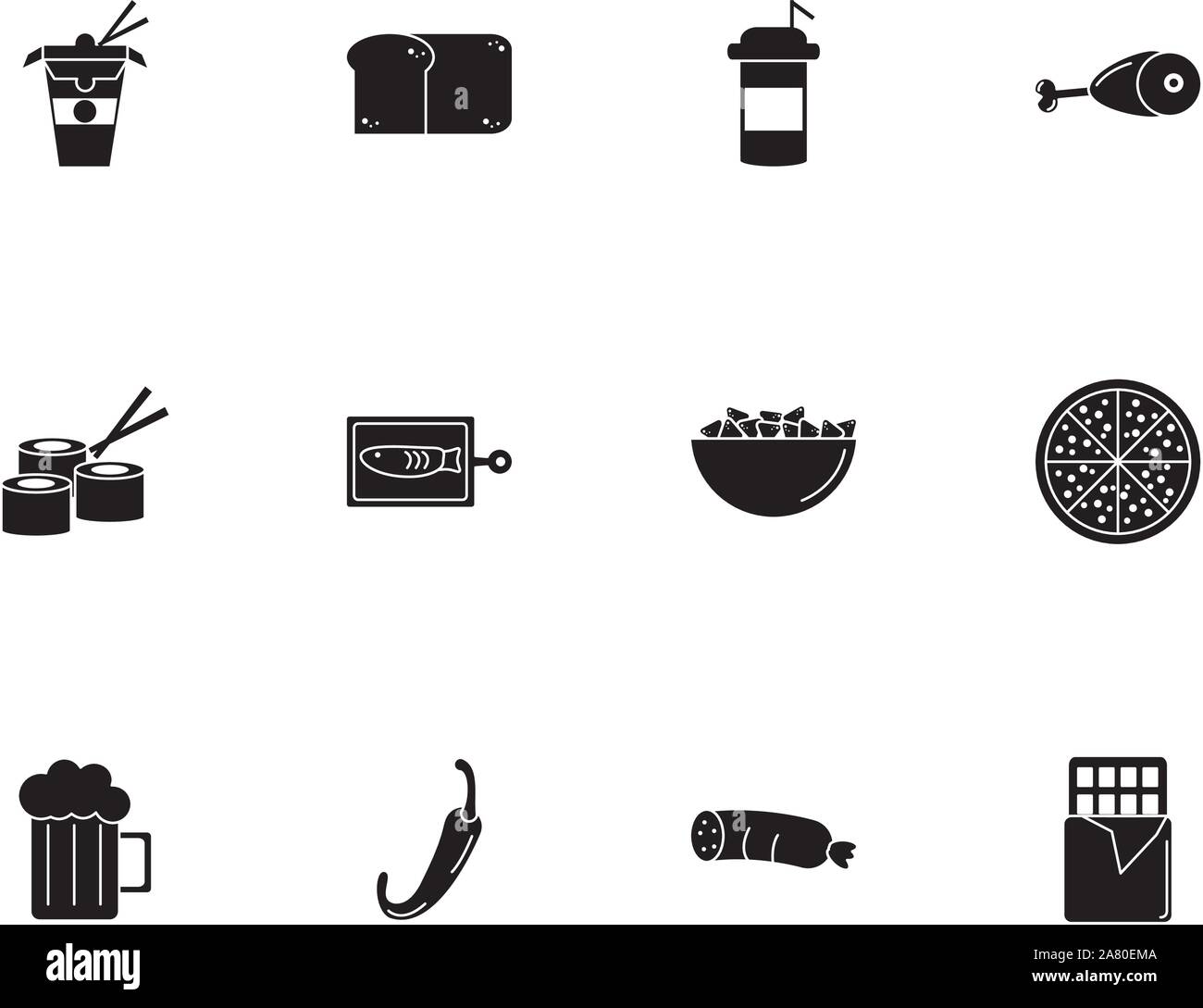 Menu fast food icons set silhouette vector illustration Illustration de Vecteur