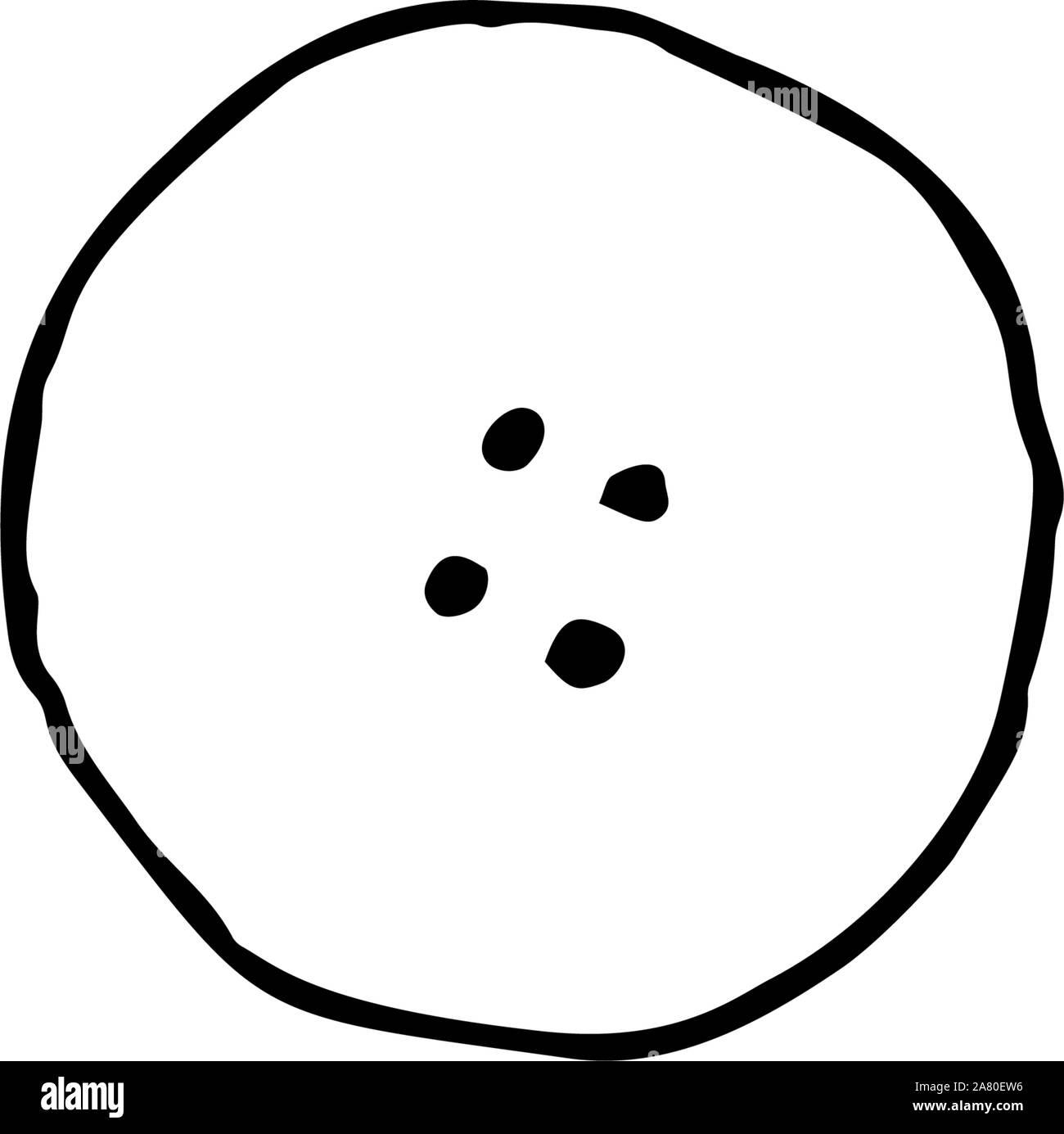 Gros plan sur le bouton tissu noir sur fond blanc. L'illustration, la gravure à la main de style minimaliste Illustration de Vecteur