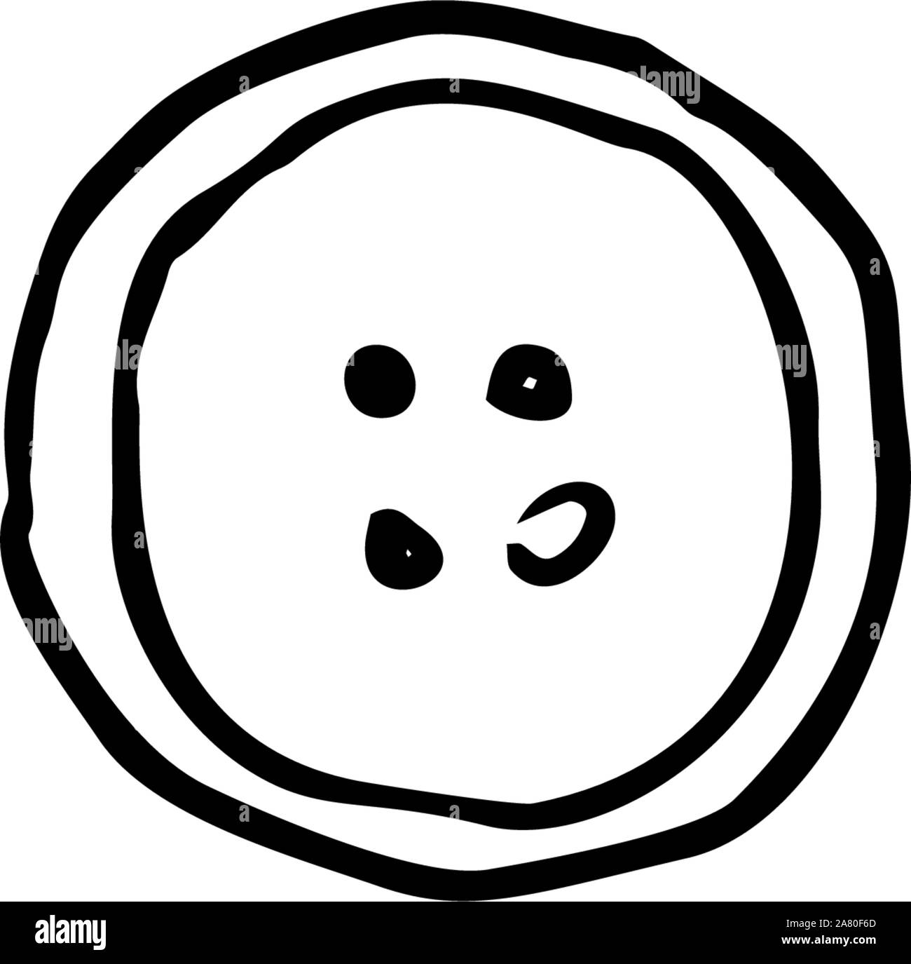 Gros plan sur le bouton tissu noir sur fond blanc. L'illustration, la gravure à la main de style minimaliste Illustration de Vecteur