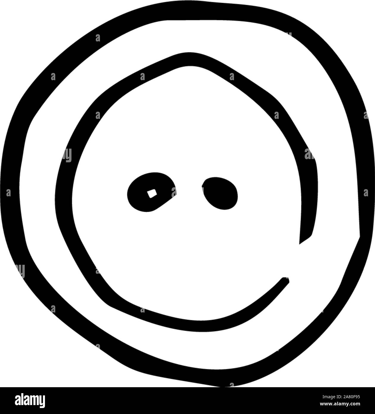 Gros plan sur le bouton tissu noir sur fond blanc. L'illustration, la gravure à la main de style minimaliste Illustration de Vecteur