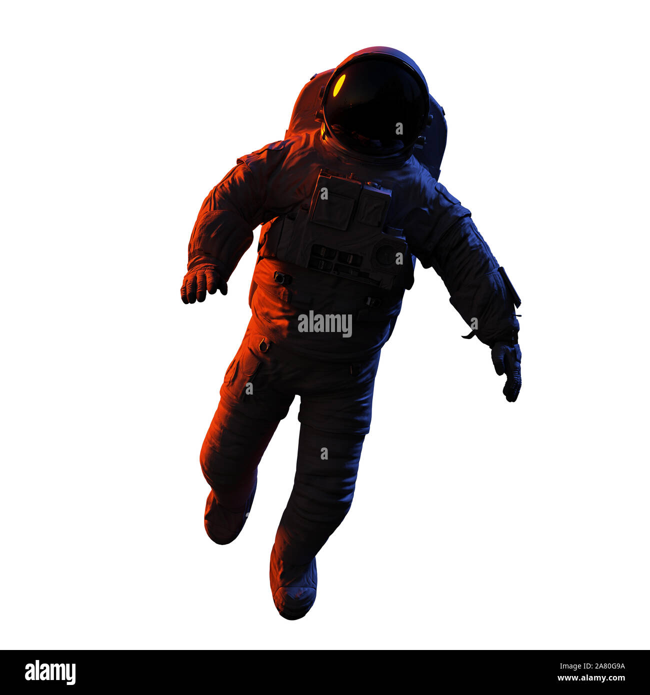 Astronaute, spaceman pendant une sortie dans l'isolé sur fond blanc Banque D'Images