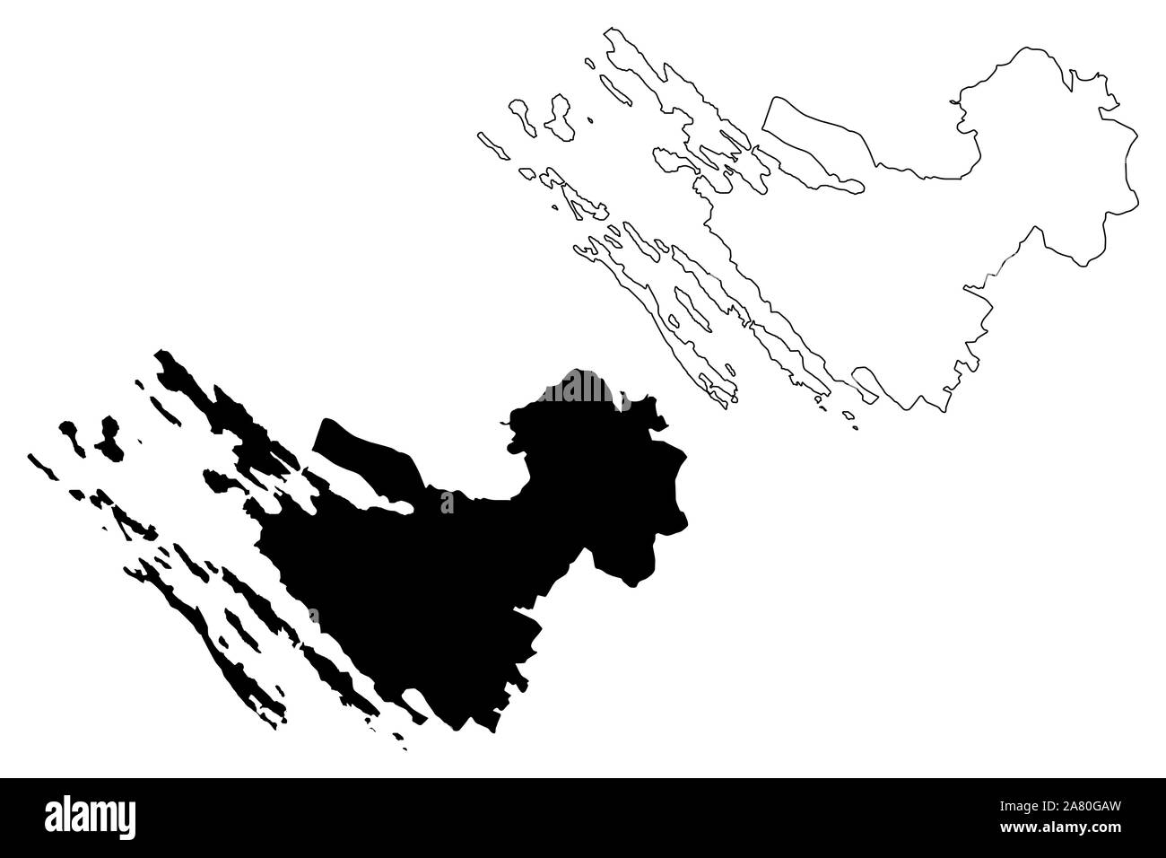 Zadar Comté (comtés de Croatie, République de Croatie) map vector illustration gribouillage, croquis Zadar (Dugi otok, Ugljan, Pasman et l''île de Pag) carte Illustration de Vecteur