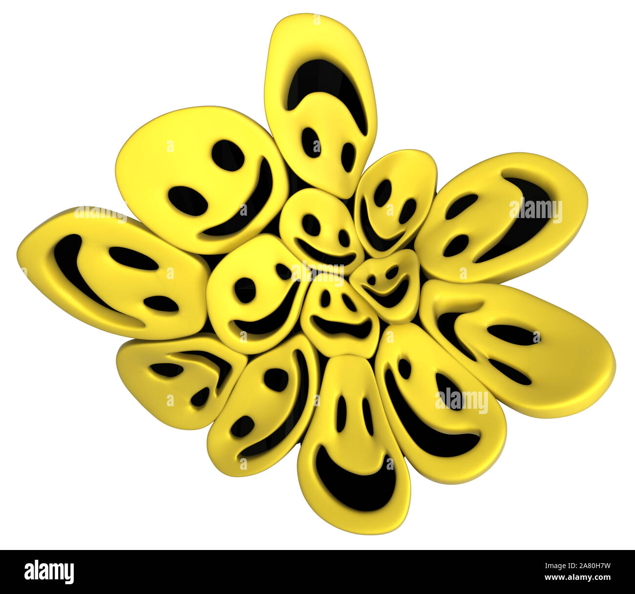 Symbole heureux face à la pression des pairs, des objets 3d illustration, horizontal, isolé, over white Banque D'Images