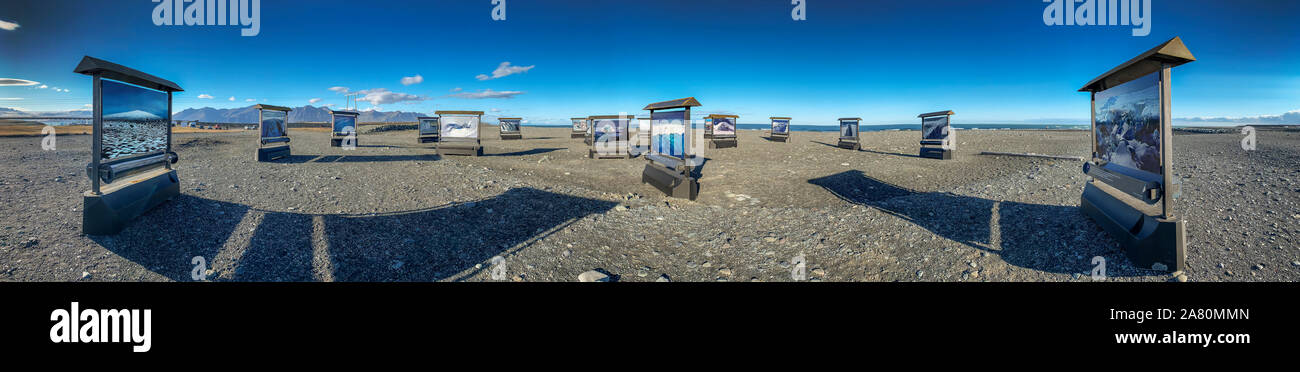 Exposition de photos en plein air, Jokulsarlon Glacial Lagoon, parc national du Vatnajökull, l'Islande, Site du patrimoine mondial de l'Unesco. Toutes les images par la glace professionnel Banque D'Images