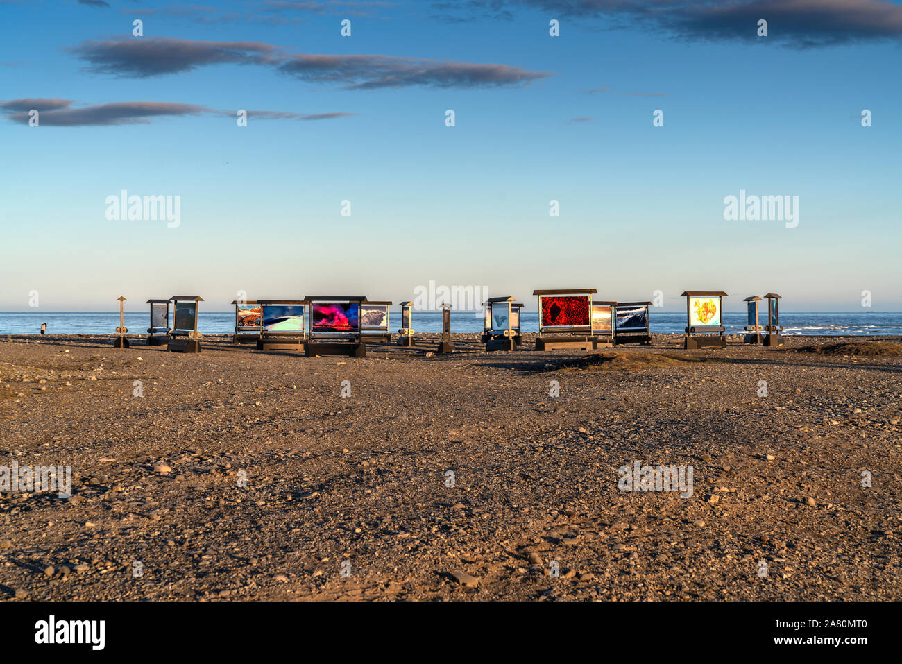 Exposition de photos en plein air, Jokulsarlon Glacial Lagoon, parc national du Vatnajökull, l'Islande, Site du patrimoine mondial de l'Unesco. Toutes les images par la glace professionnel Banque D'Images