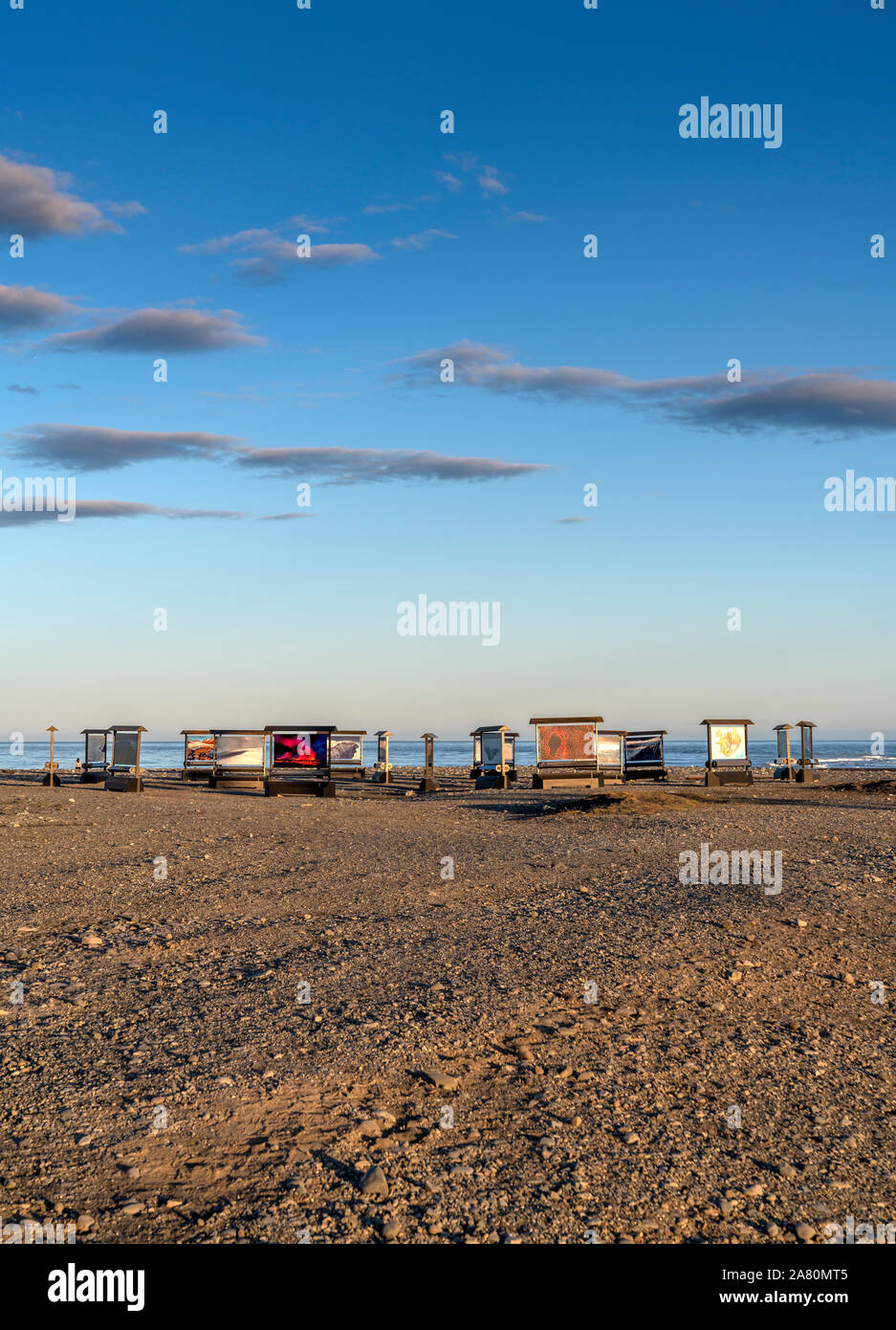 Exposition de photos en plein air, Jokulsarlon Glacial Lagoon, parc national du Vatnajökull, l'Islande, Site du patrimoine mondial de l'Unesco. Toutes les images par la glace professionnel Banque D'Images