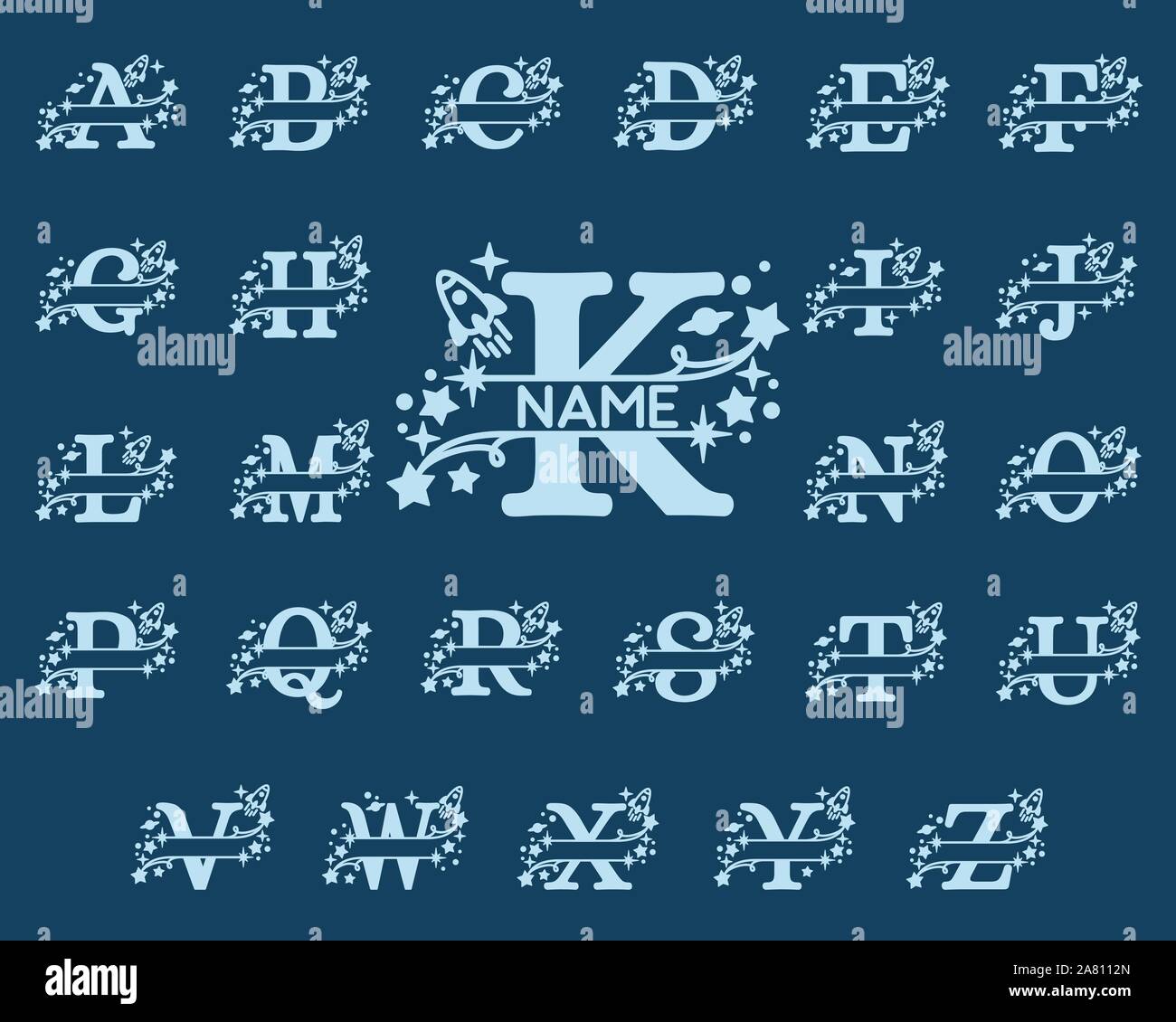 Split, Split monogrammes alphabet lettre Alphabet monogramme, font du châssis. Modèle de coupe au laser. Monogramme initiale des lettres. Illustration de Vecteur