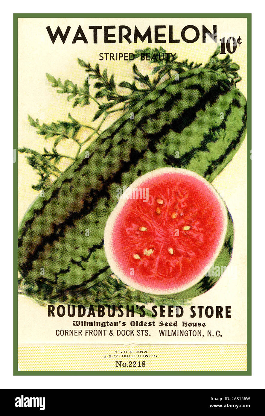 Vintage 1900 vintage American publicité pour les graines de pastèque par semence ROUDABUSH STORE Wilmington USA Banque D'Images