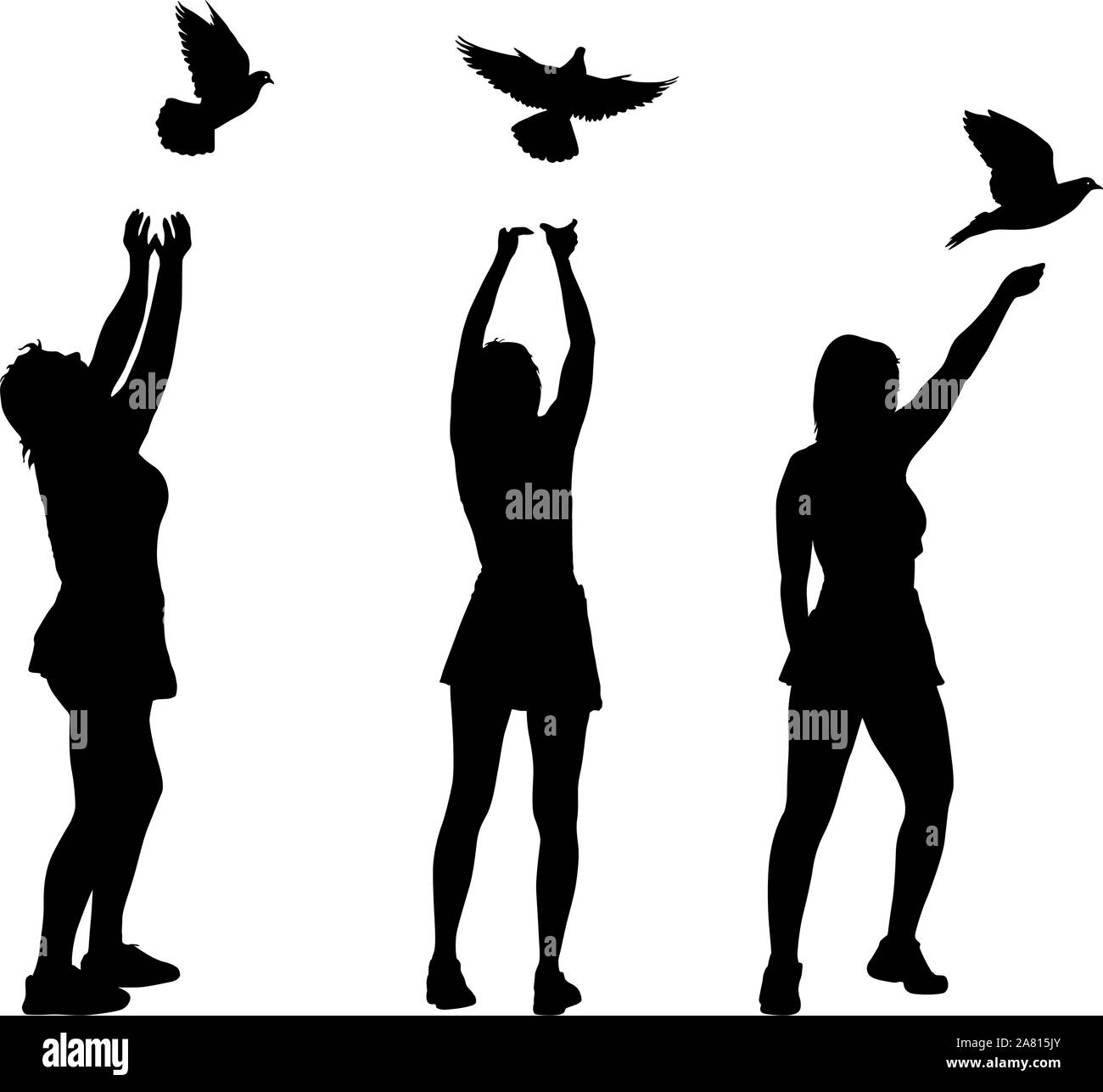 Silhouette de trois jeunes filles qu'une colombe dans le ciel. Illustration de Vecteur Silhouette de trois jeunes filles qu'une colombe dans le ciel. Illustration de Vecteur