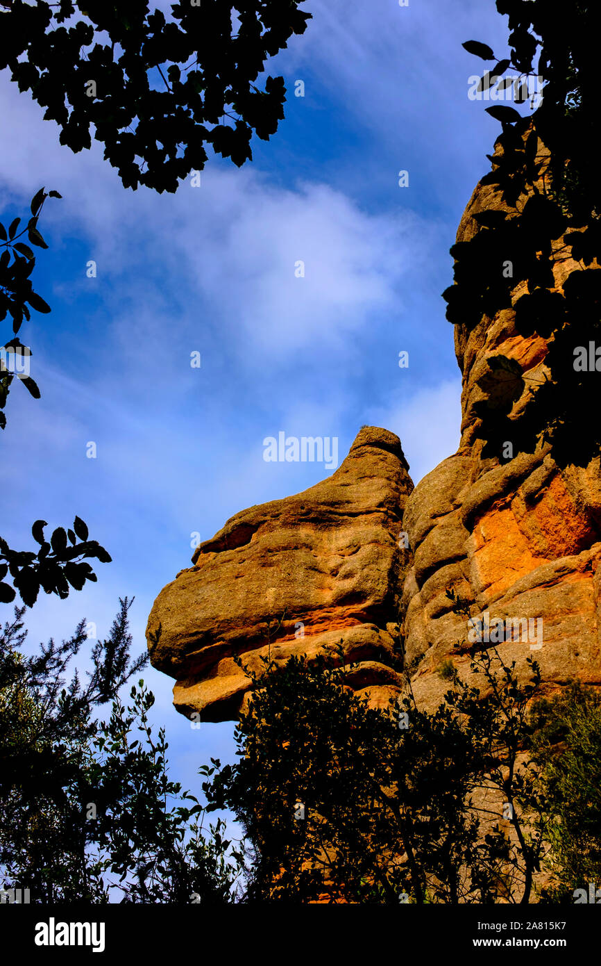 La Cadireta, Morro de Gos. La Roca Foradada, Las Agulles, Montserrat, montagne, Catalogne Banque D'Images