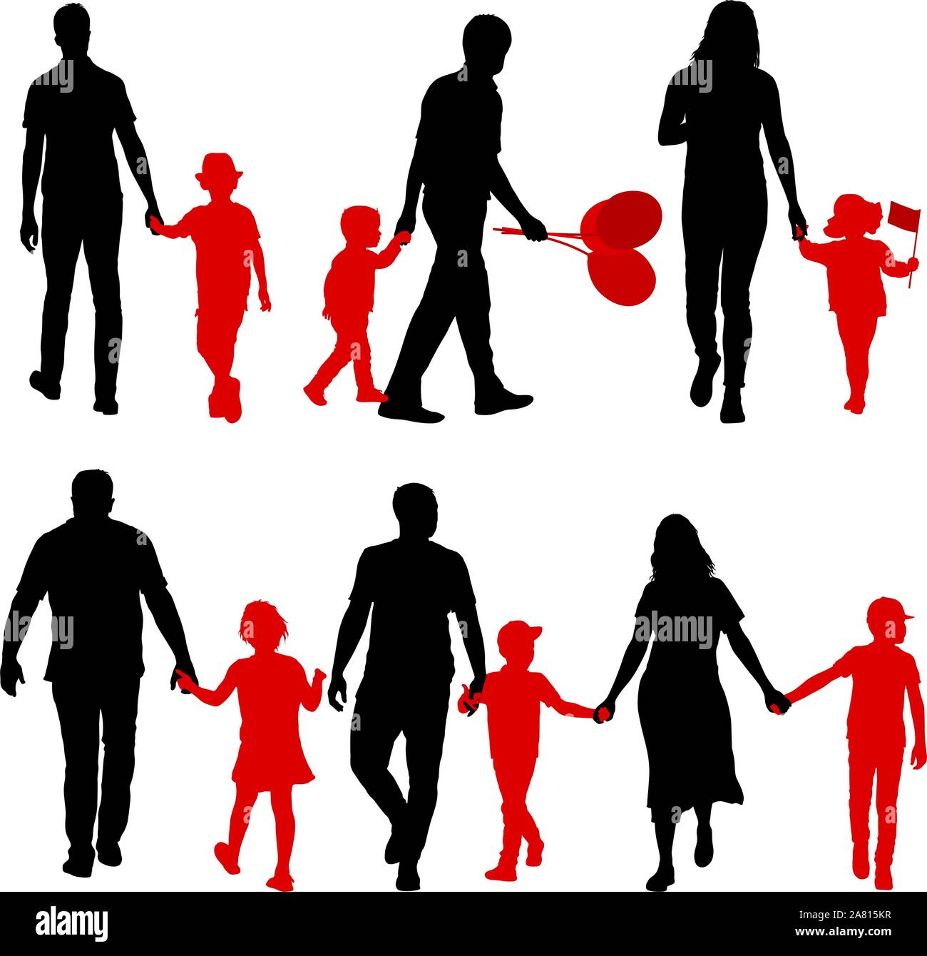 Set silhouette de famille heureuse sur un fond blanc. Illustration de Vecteur