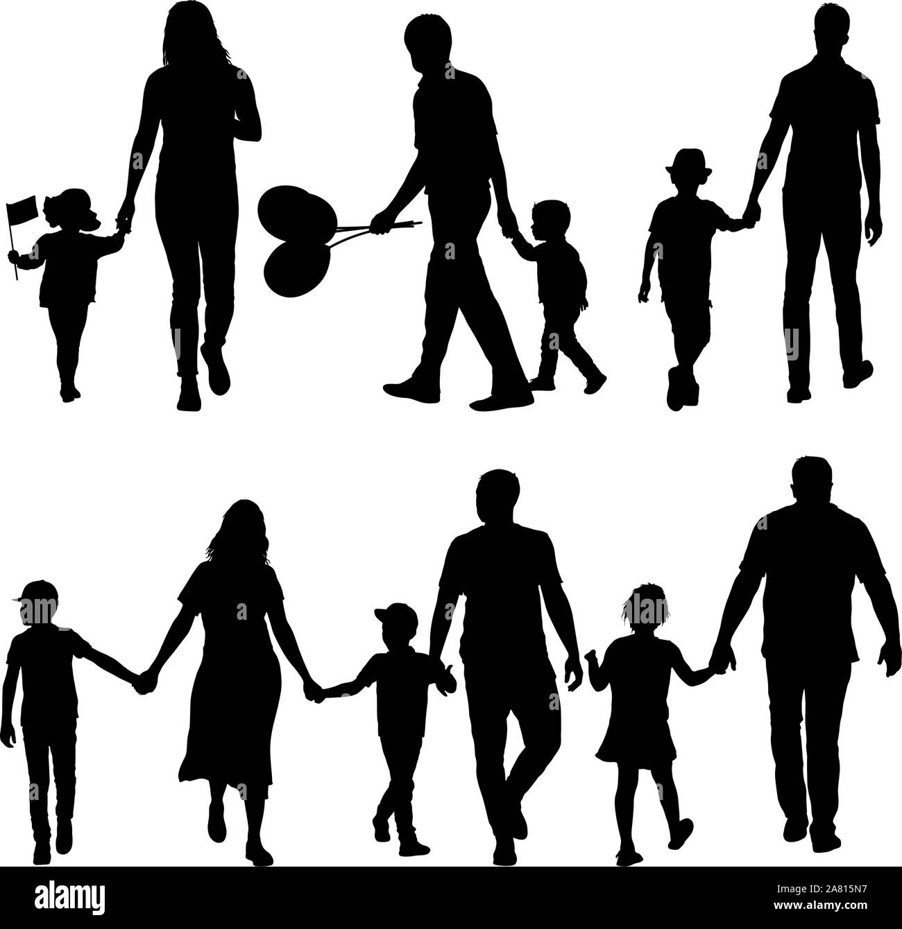 Set silhouette de famille heureuse sur un fond blanc. Illustration de Vecteur