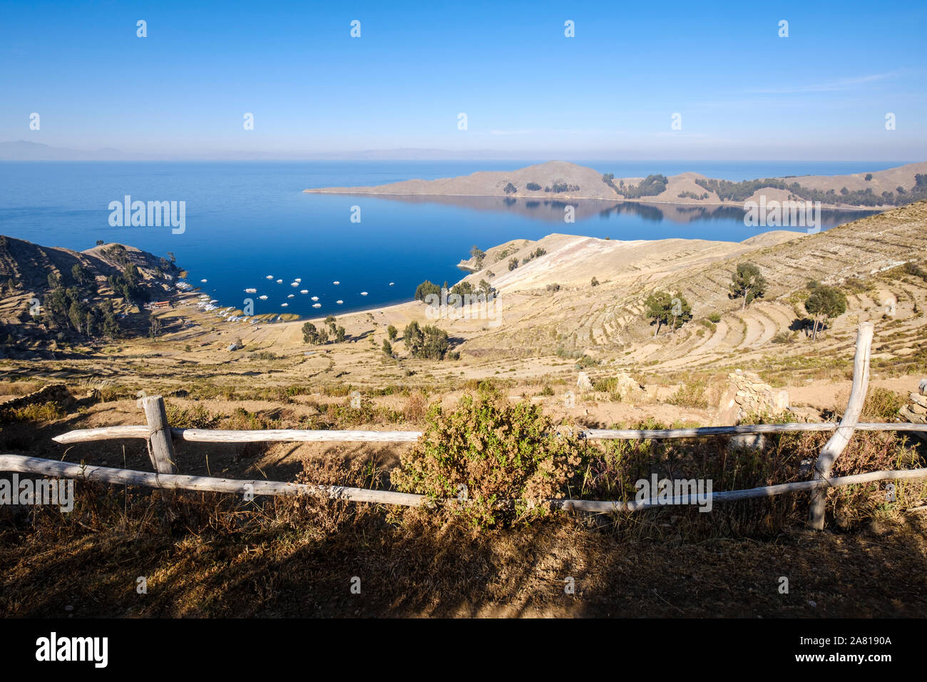 Vue panoramique de la Communauté Yumani sur la partie sud de l'île du soleil au lac Titicaca, en Bolivie Banque D'Images