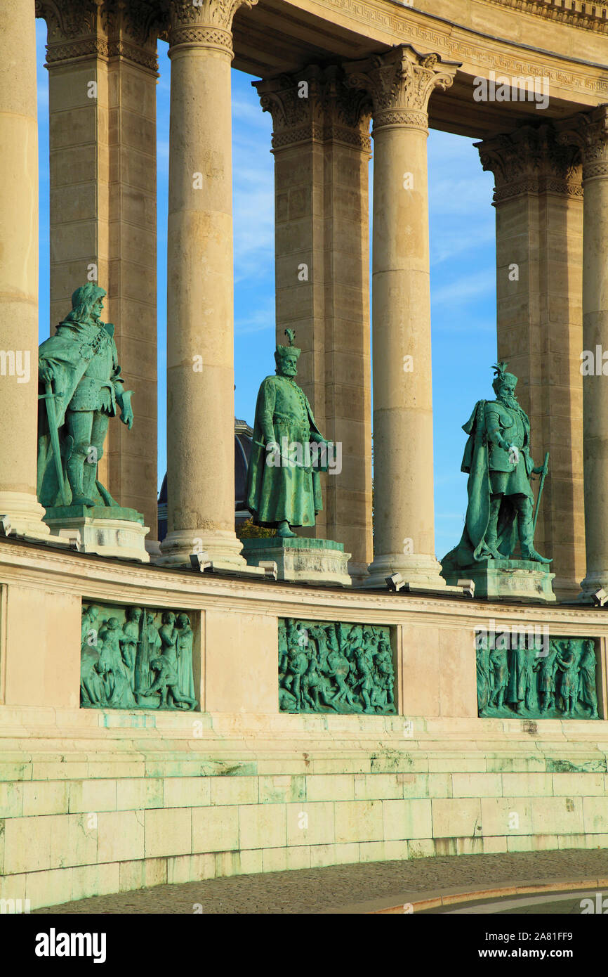 La Hongrie, Budapest, Place des Héros, le Monument du millénaire, Banque D'Images