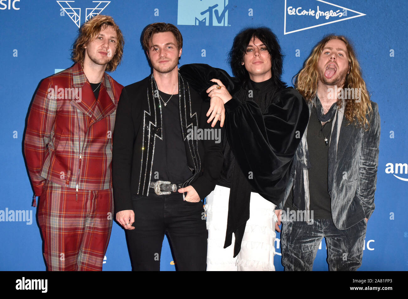 Adam Slack, Luc Spiller, Jed Elliott et Gethin Davies du framework Struts participant à la MTV EMAs 2019 au Centre des congrès et des Expositions Fibes le 3 novembre 2019 à Séville, Espagne. Banque D'Images