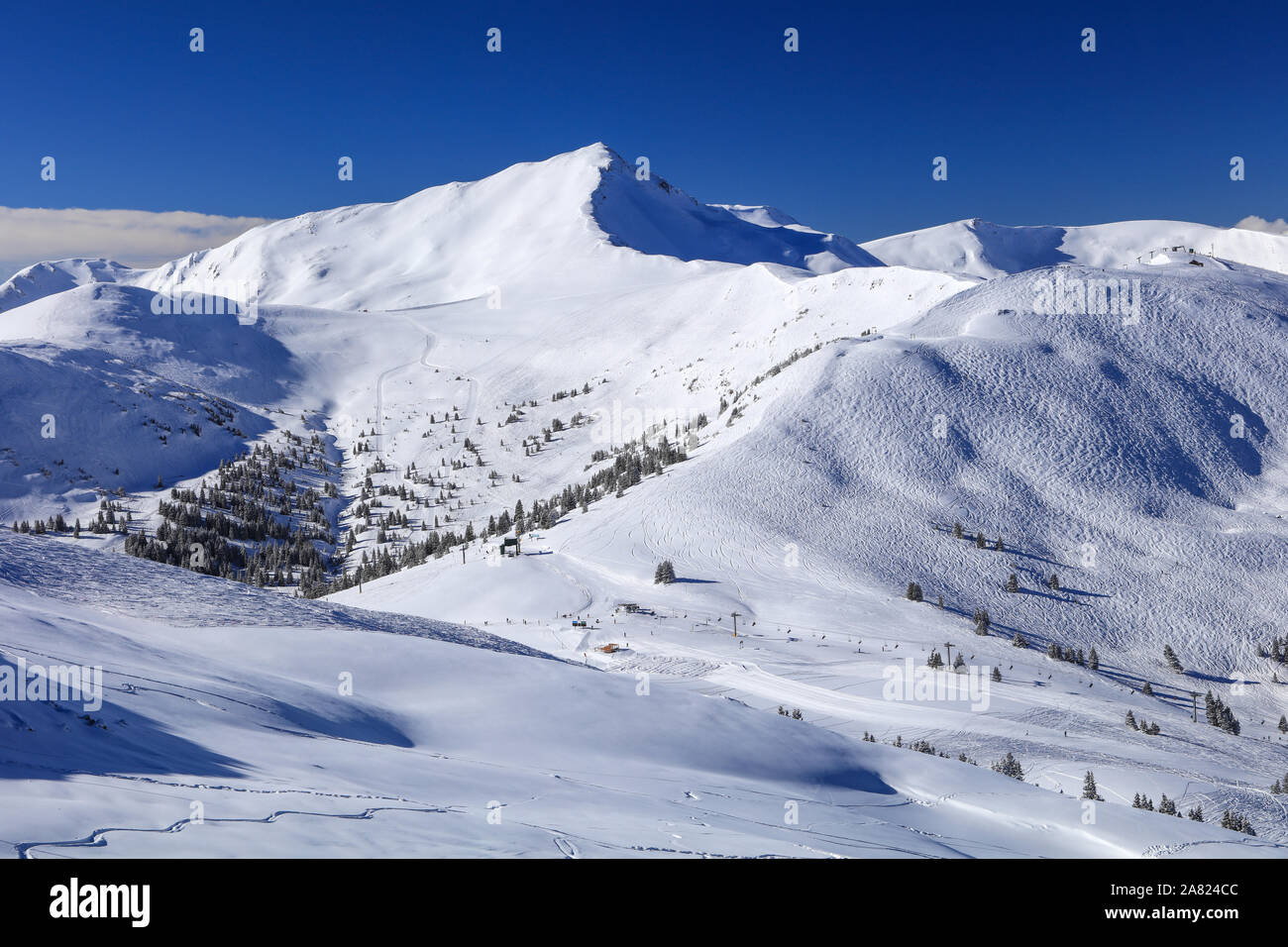 Station de ski de Copper Mountain des Rocheuses au Colorado en hiver en vue de Jacque crête du haut du télésiège dans l'arrière-pays bol Banque D'Images